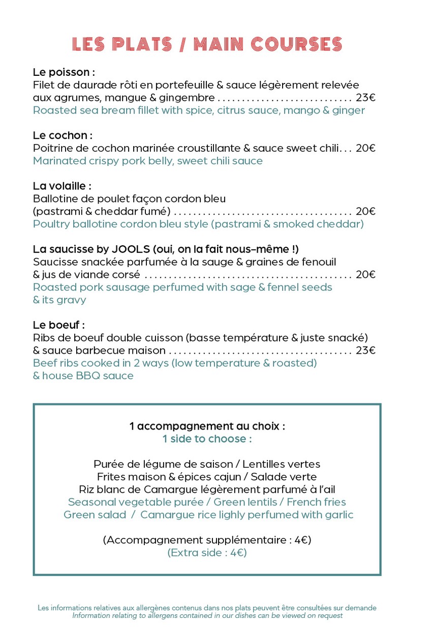 Bistrot JOOLS menu 2