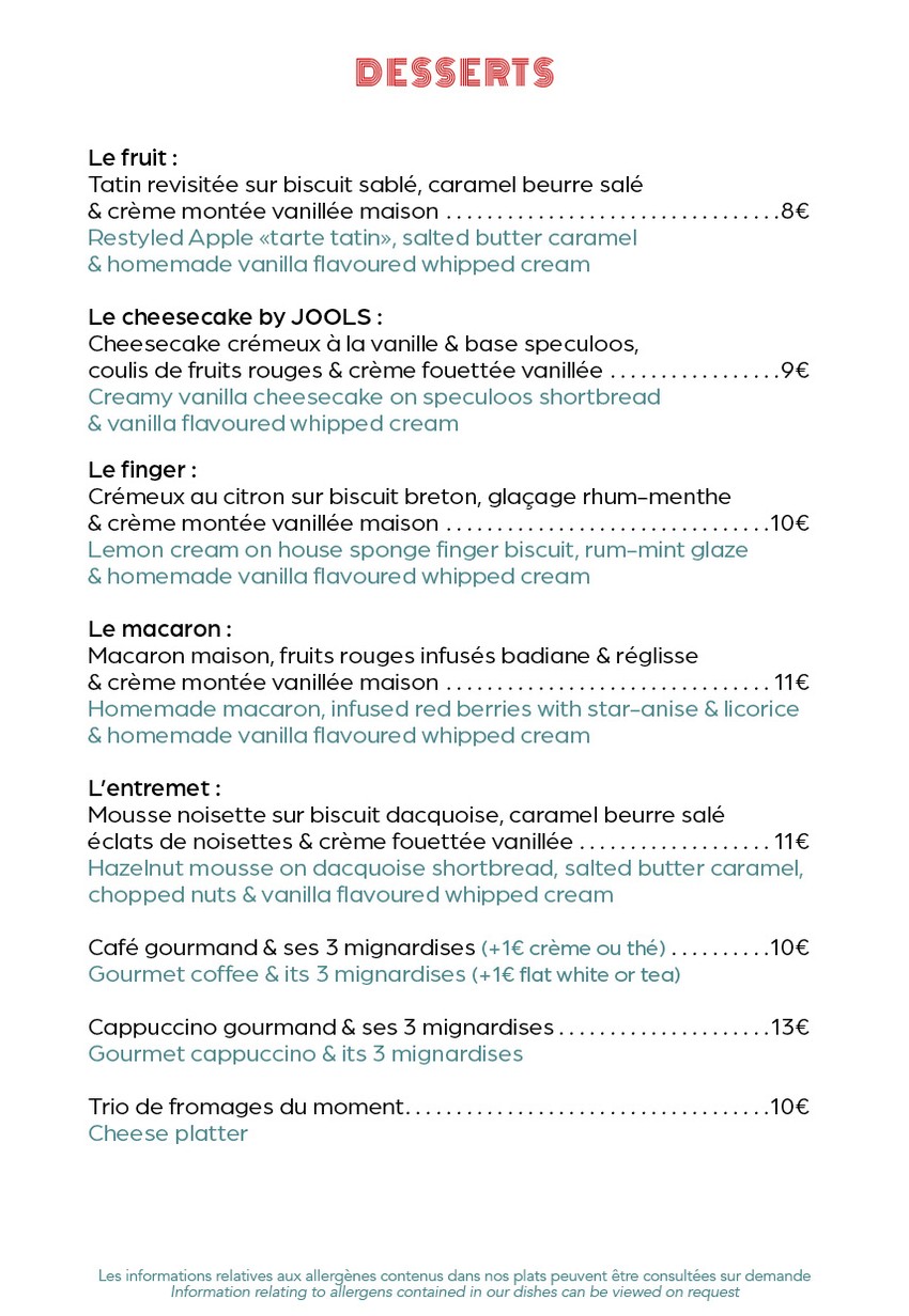 Bistrot JOOLS menu 3