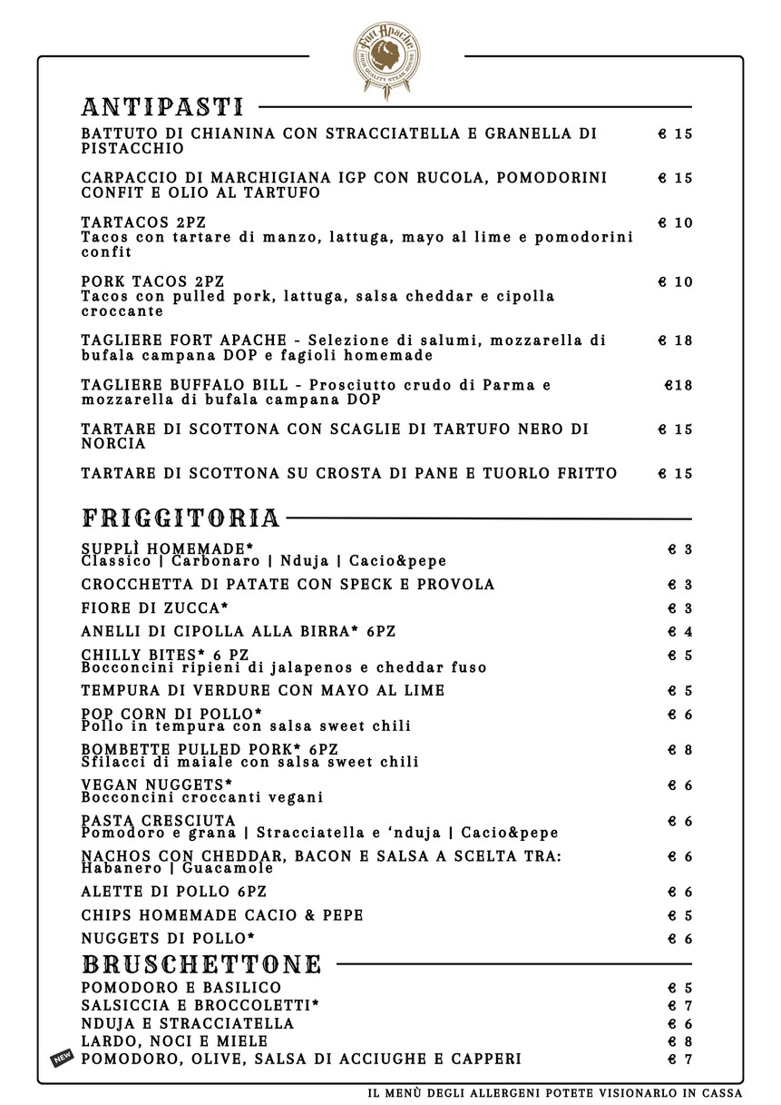 Fort Apache menu 1