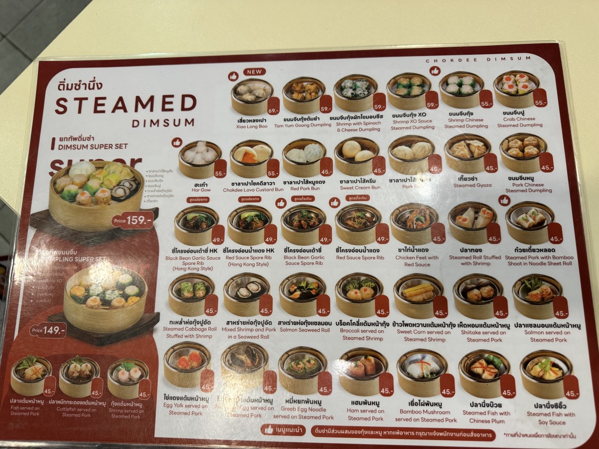 Chok Dee Dim Sum, sucursal Makro Wang Hin menu 1