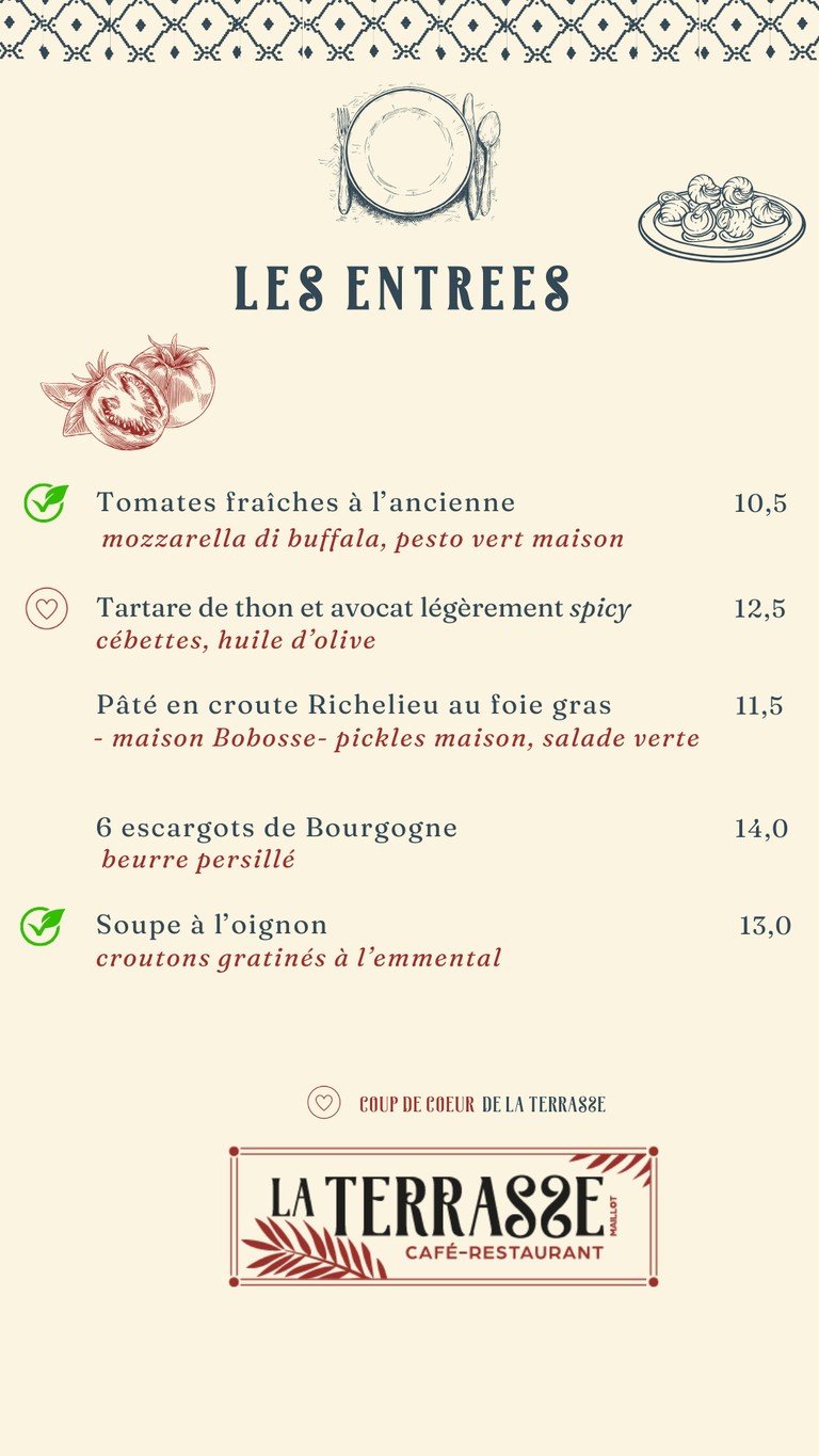 La Terrasse Maillot menu 1