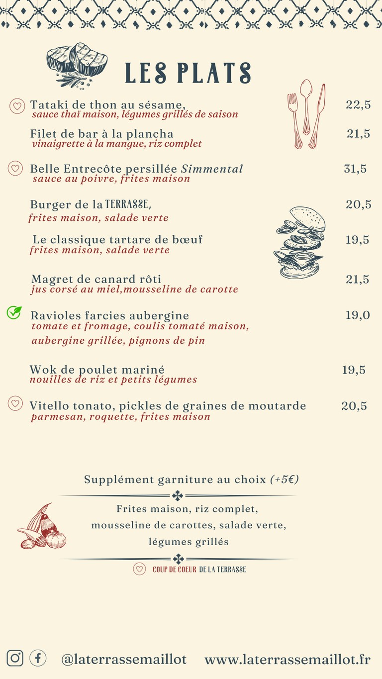 La Terrasse Maillot menu 2