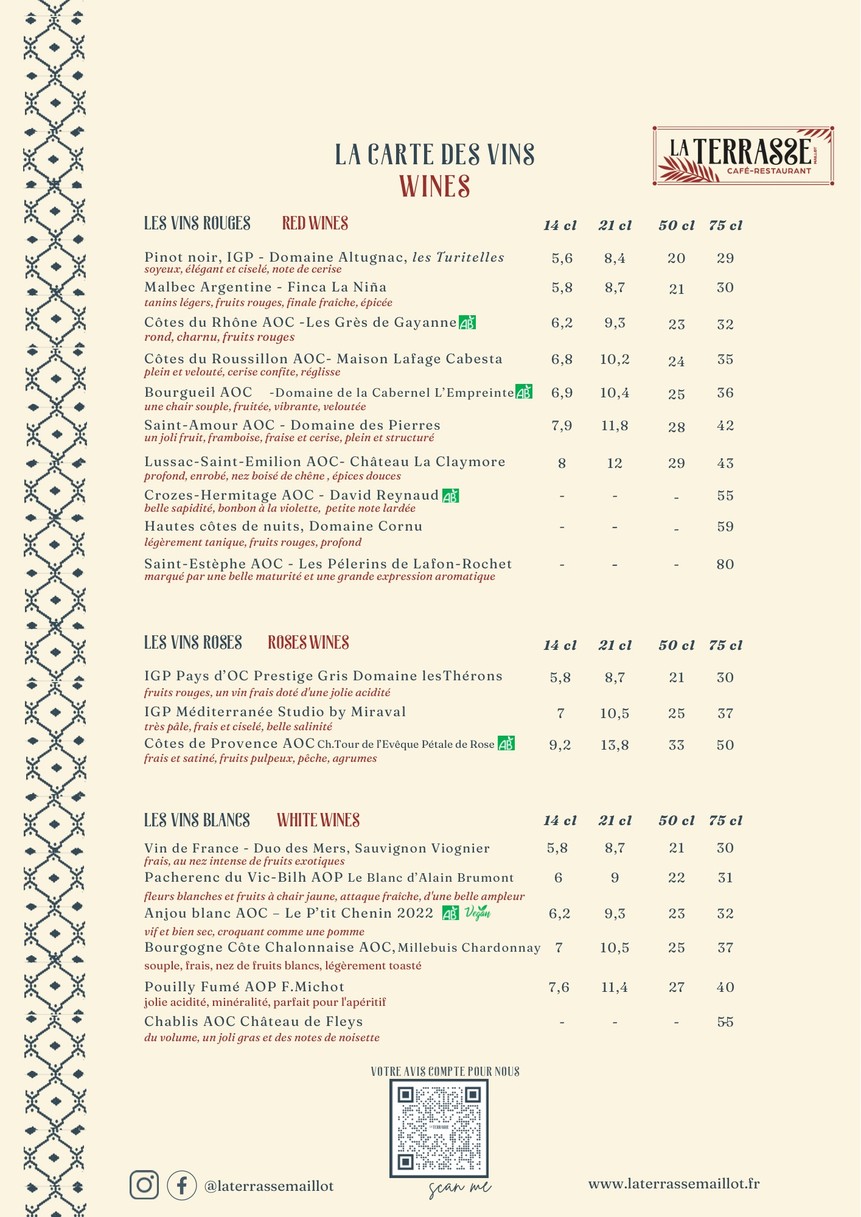 La Terrasse Maillot menu 4