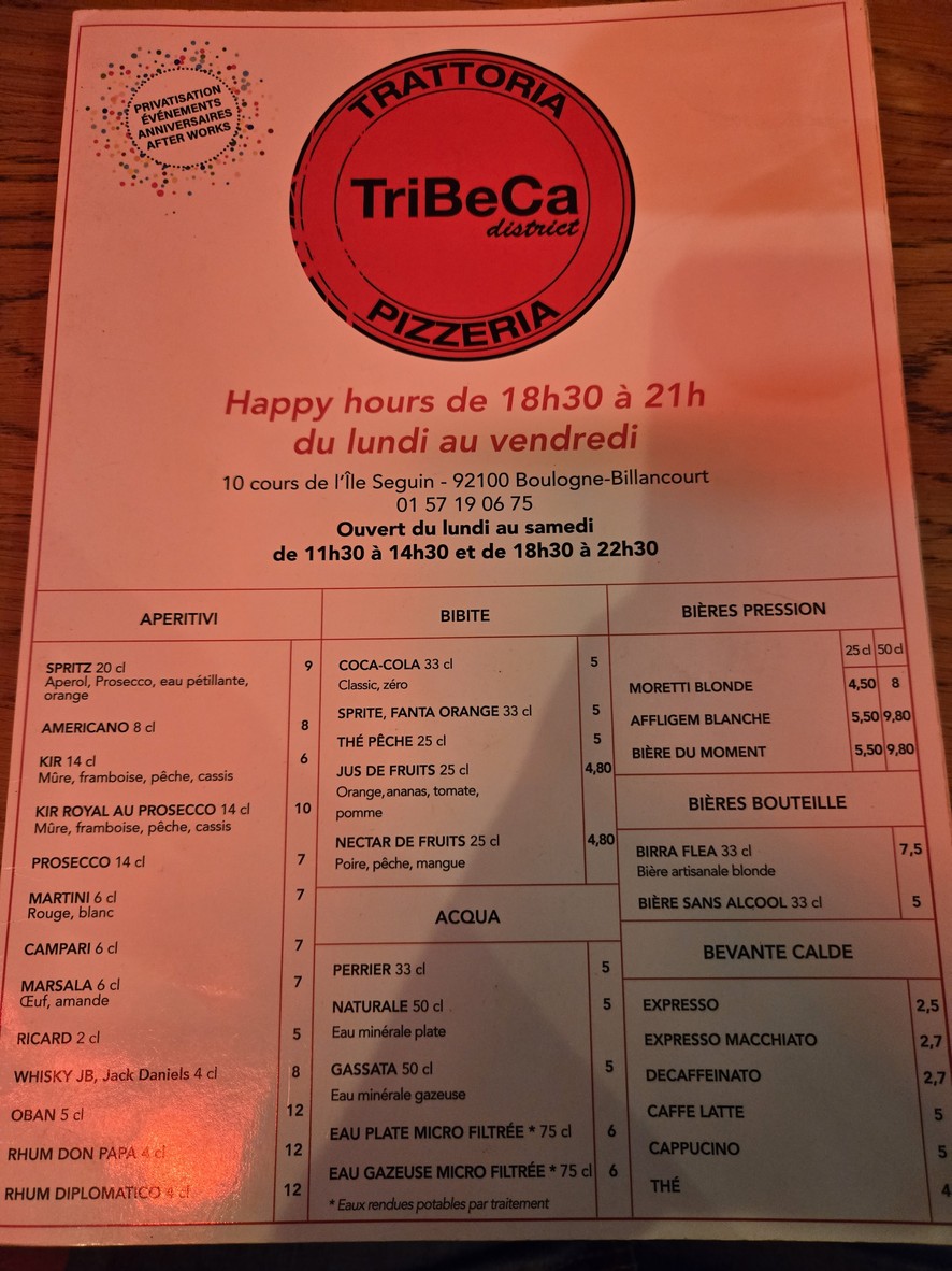 TriBeCa District menu 1