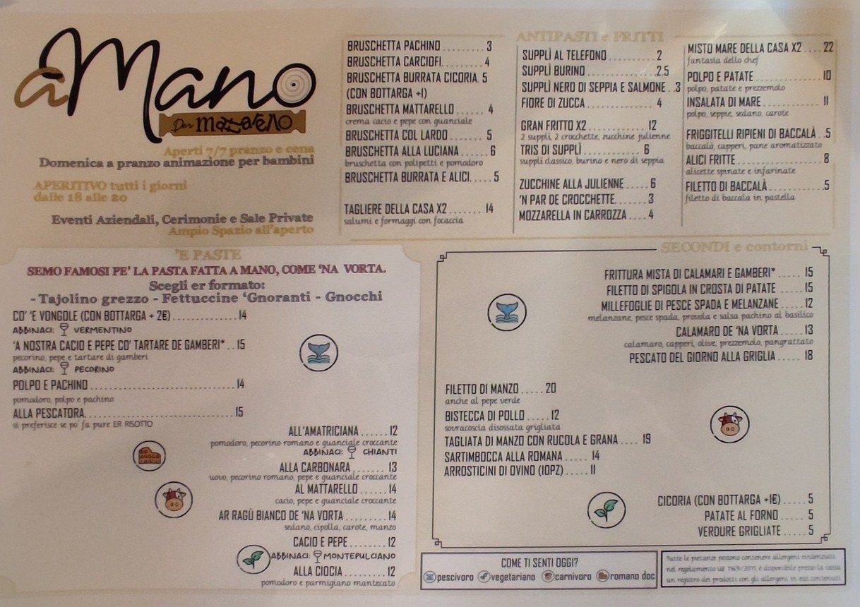 Mattarello Laurentina menu 1