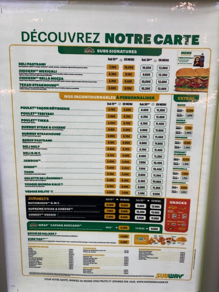 Subway menu 1