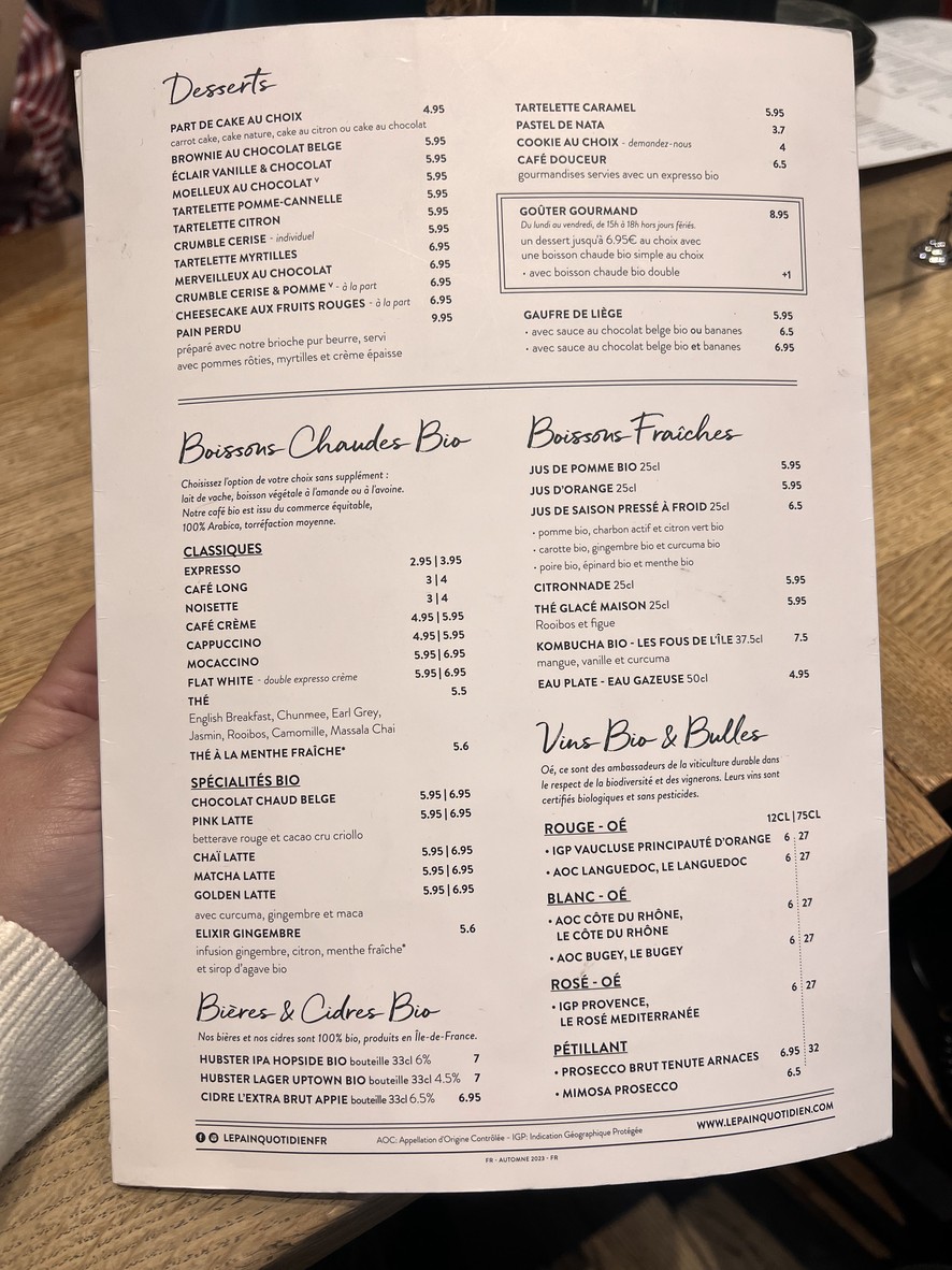 Le Pain Quotidien menu 2