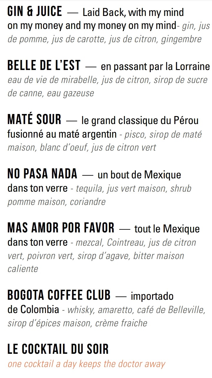 BOLIBAR menu 2