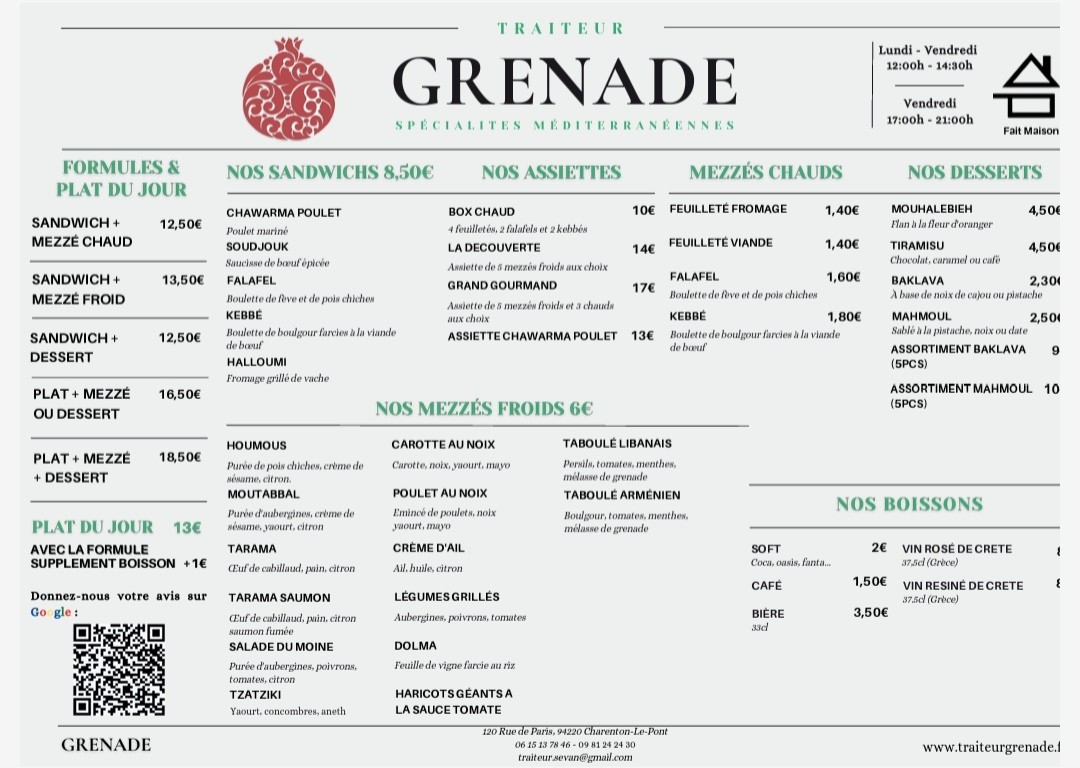 Traiteur GRENADE - Traiteur Charenton-Le-Pont menu 1