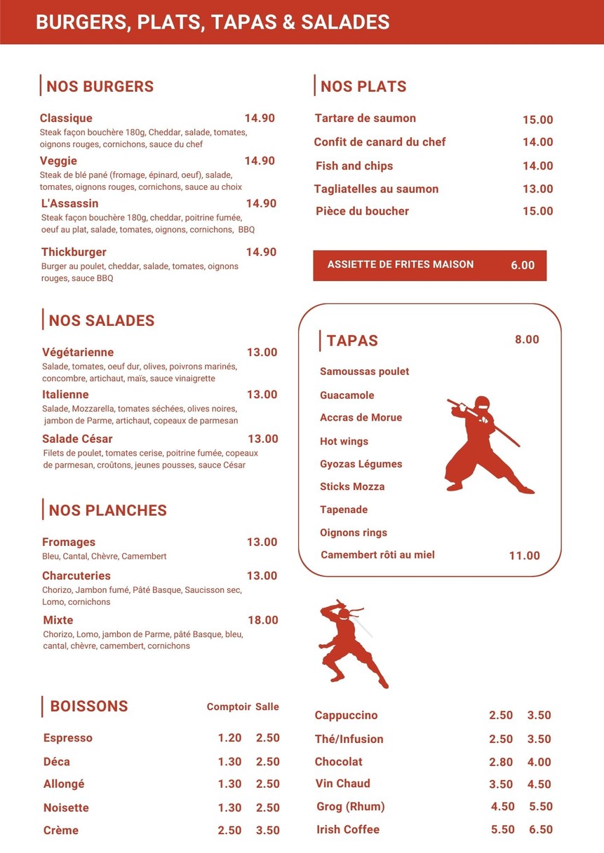 L'Assassin menu 1