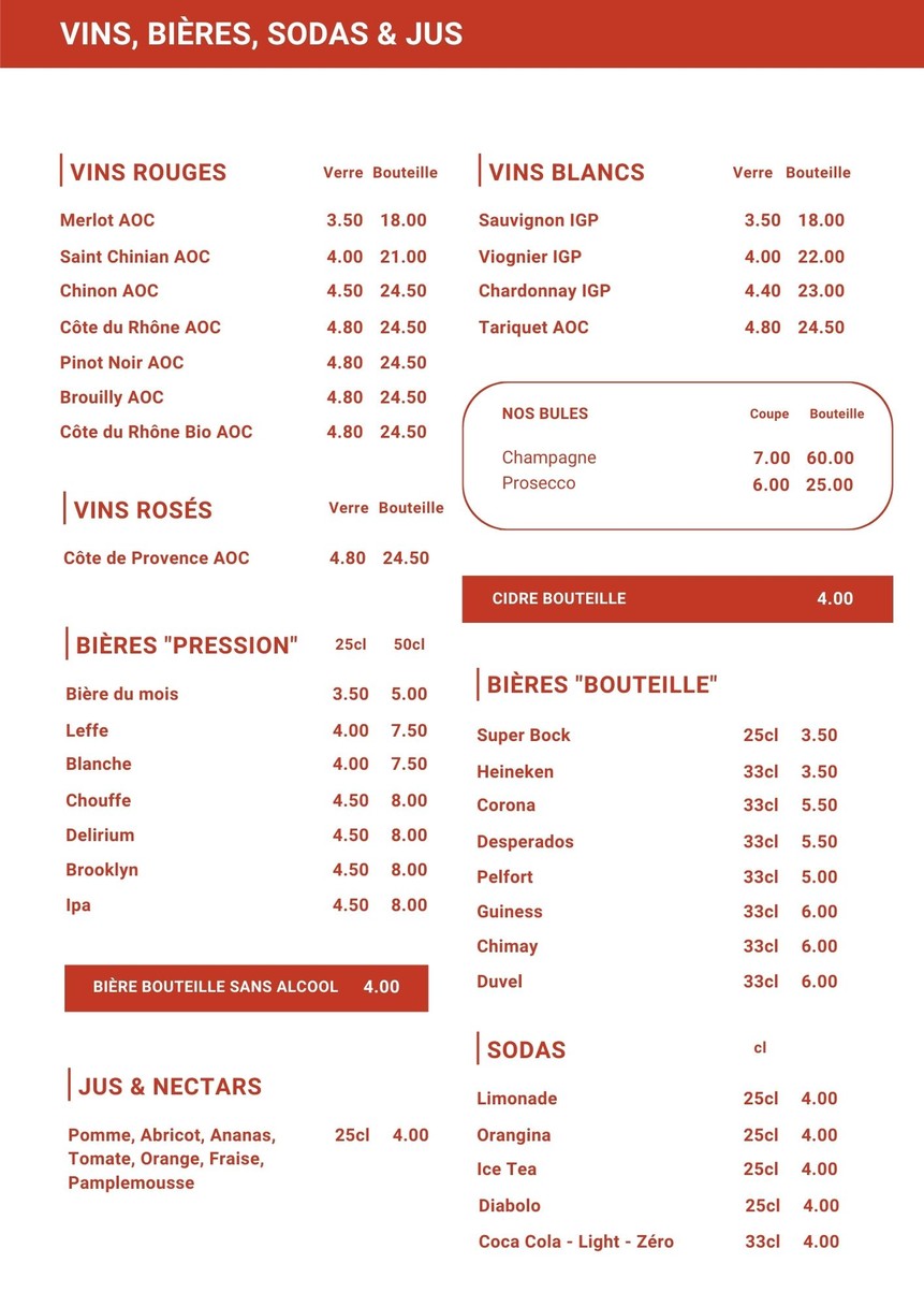 L'Assassin menu 2