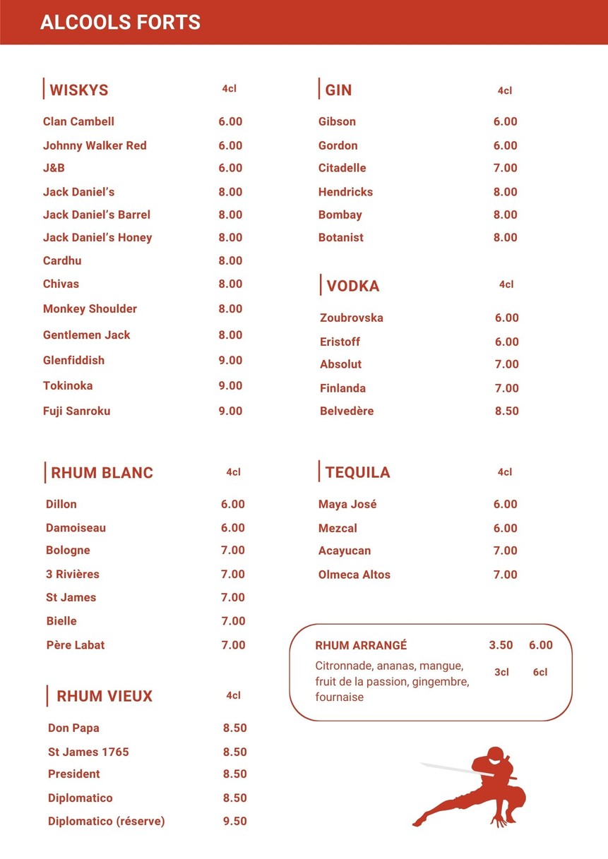 L'Assassin menu 4