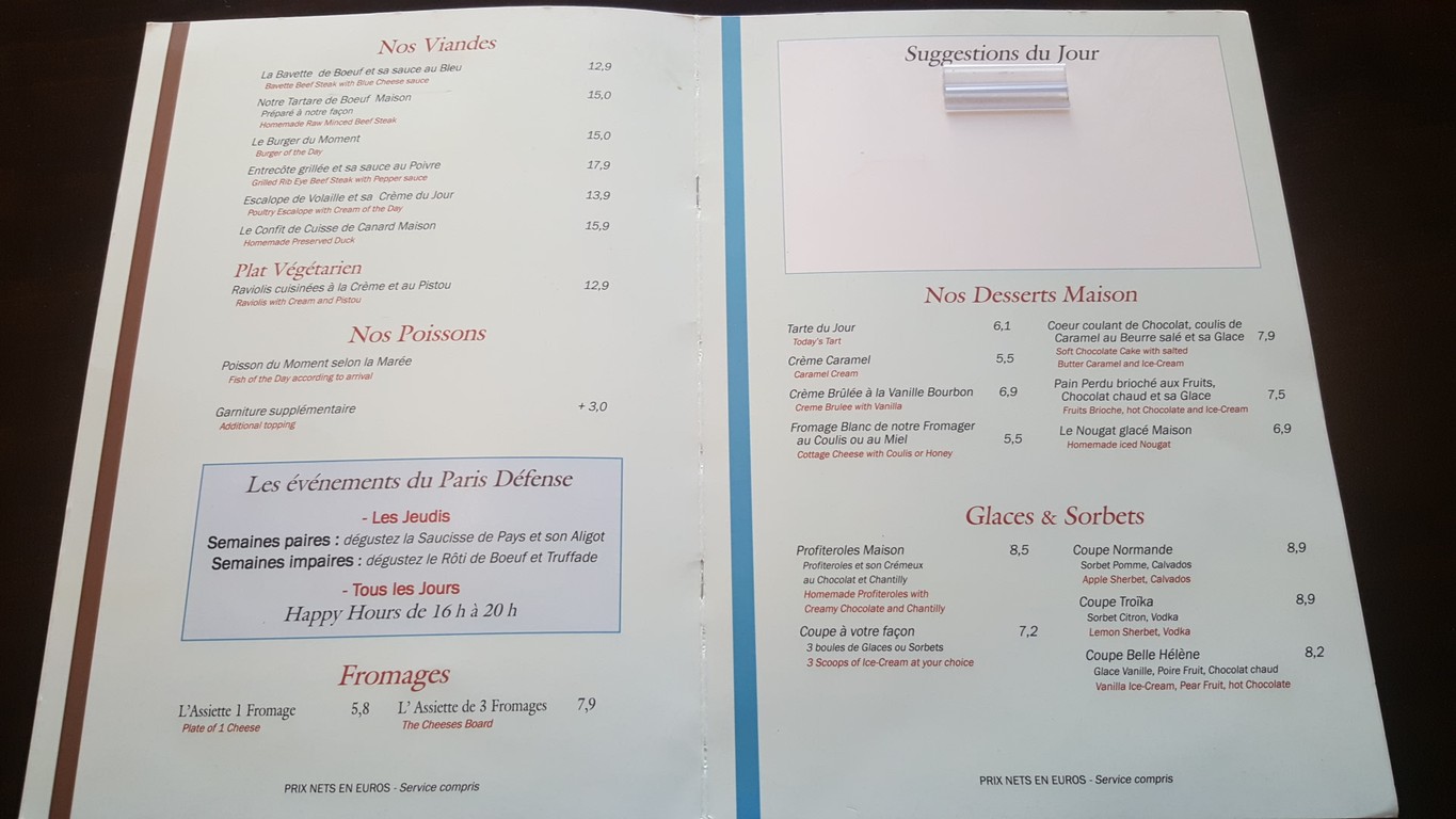 Brasserie Le Paris Défense menu 2