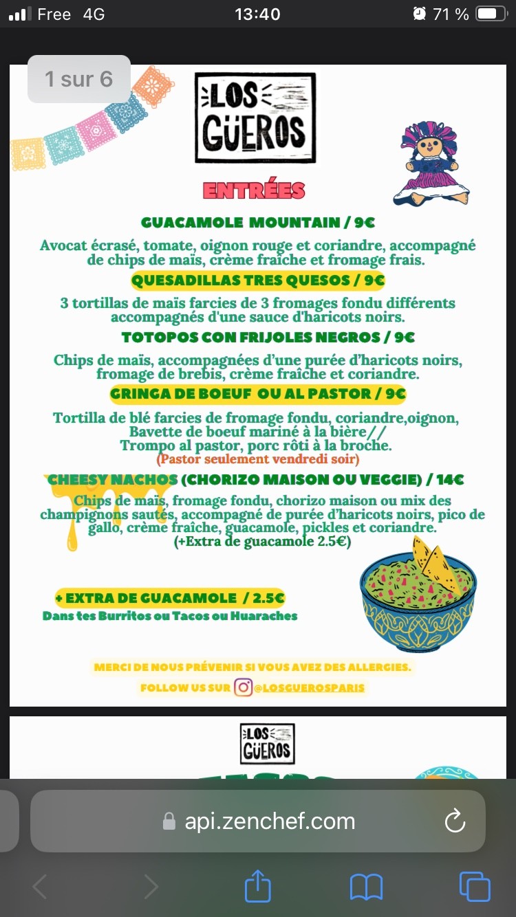 Los Güeros-Tacos in Paris from México menu 1