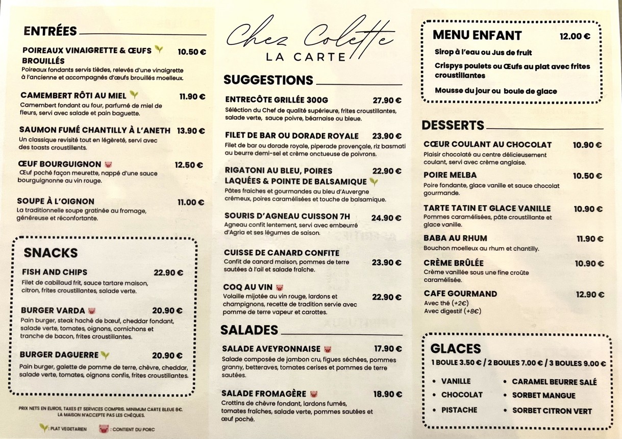 Chez Colette menu 1