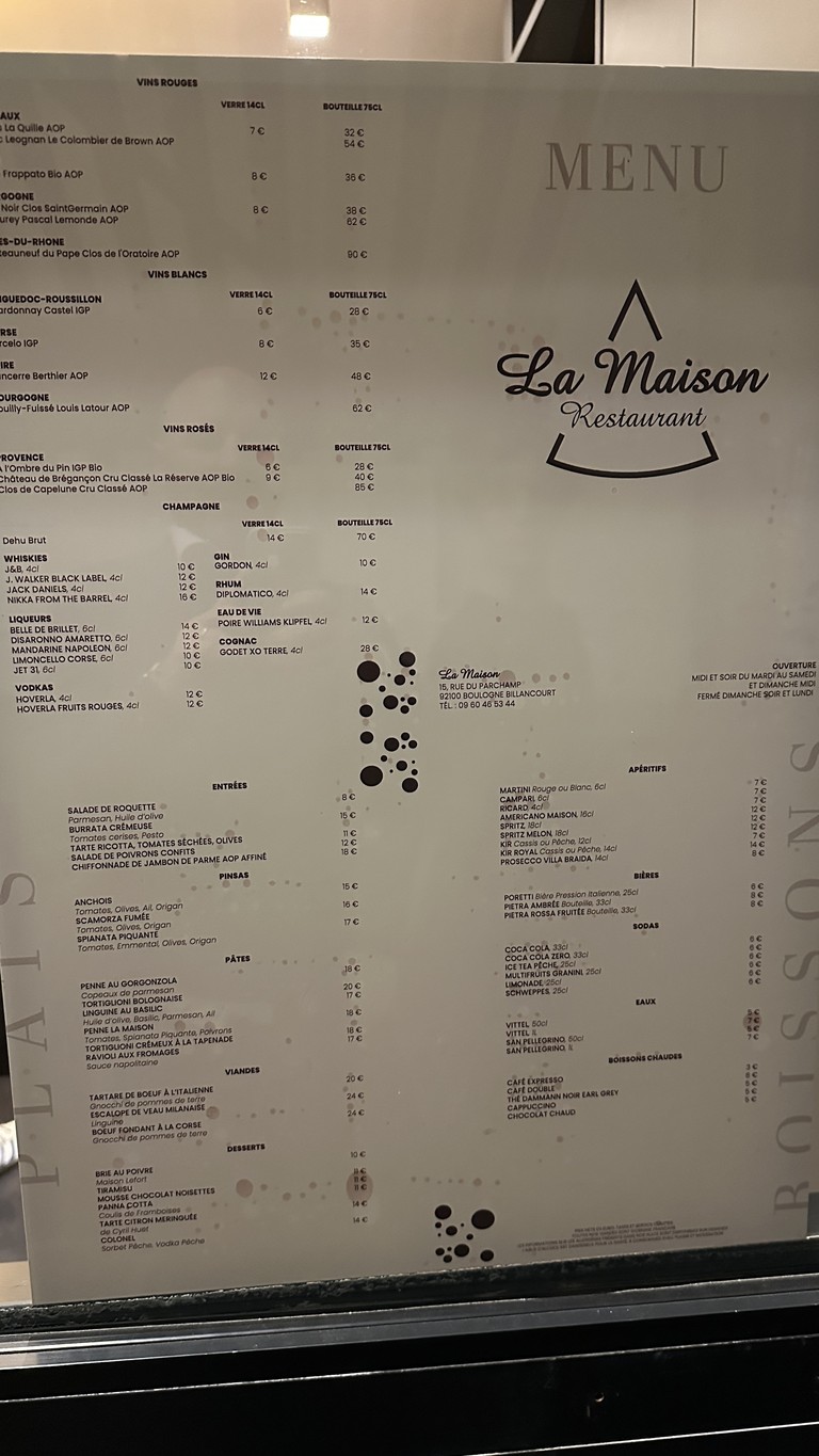 La Maison menu 1