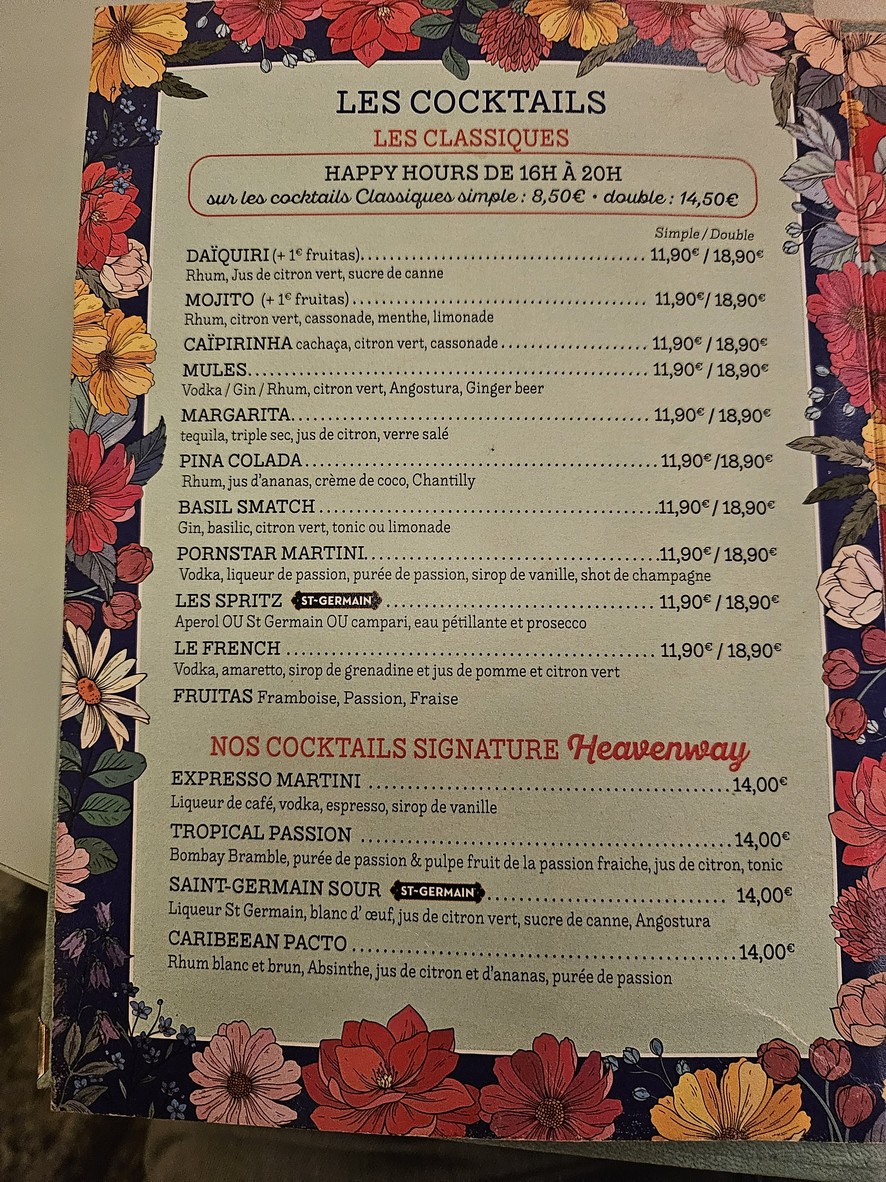 The Heavenway menu 3
