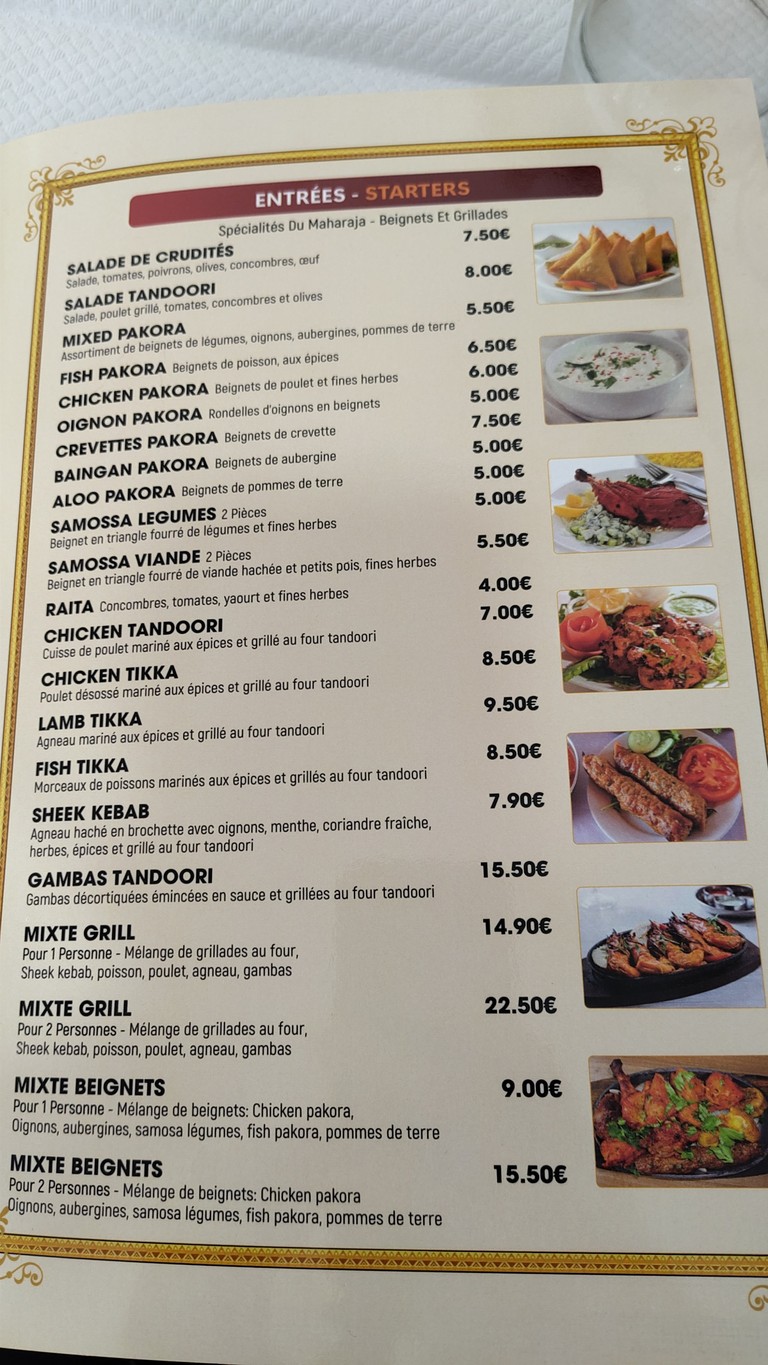 Maharaj - Gastronomie Indienne menu 1