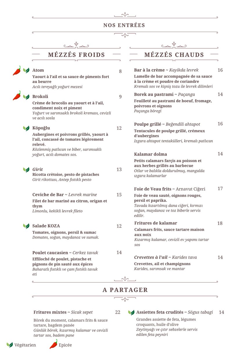 KOZA menu 1