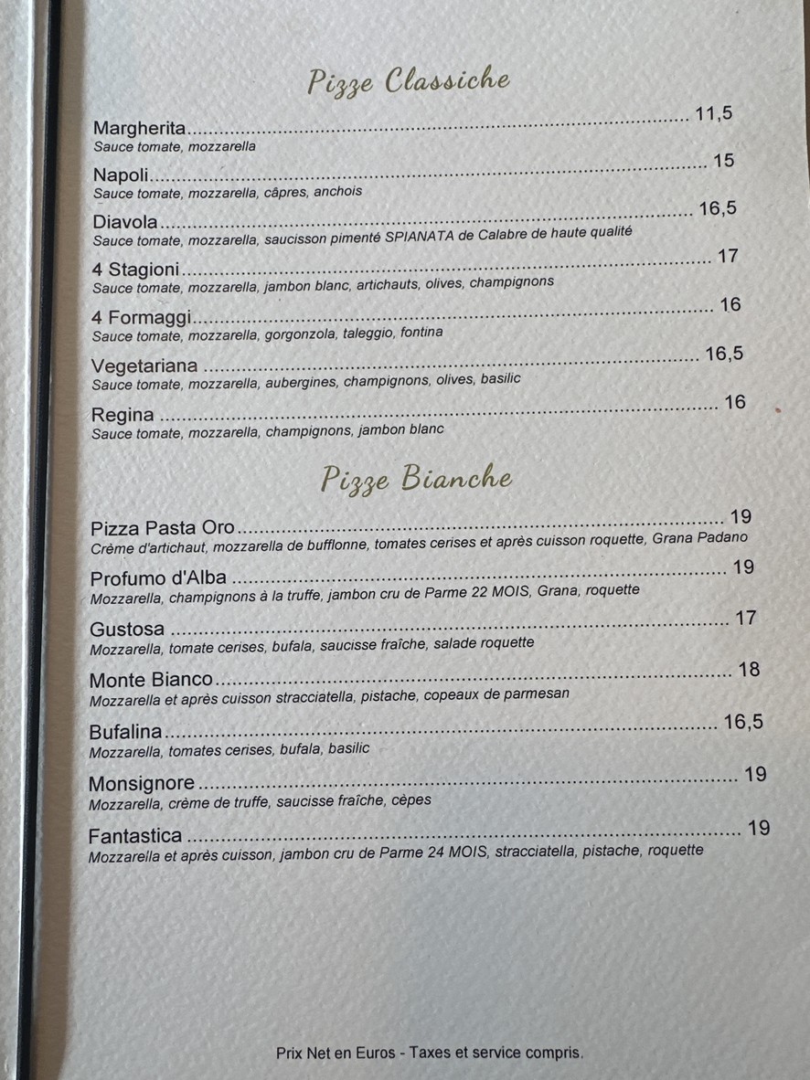 Pasta Oro Boulogne | Ristorante Pizzeria Italiano menu 3