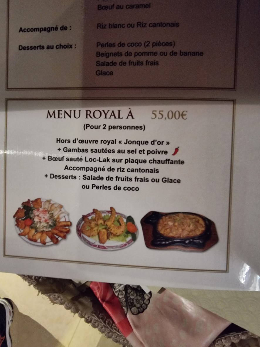 Jonque d'or menu 1
