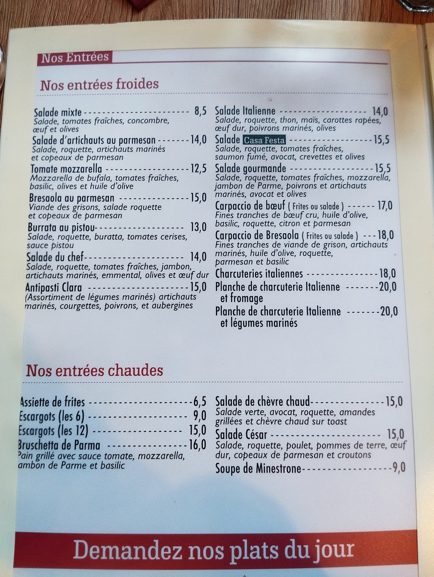Casa Festa menu 2