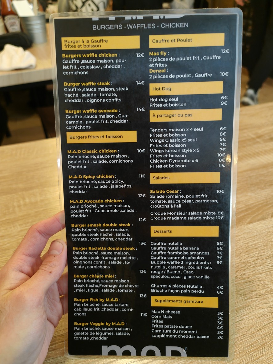 M.A.D Waffles Chicken Burgers menu 1