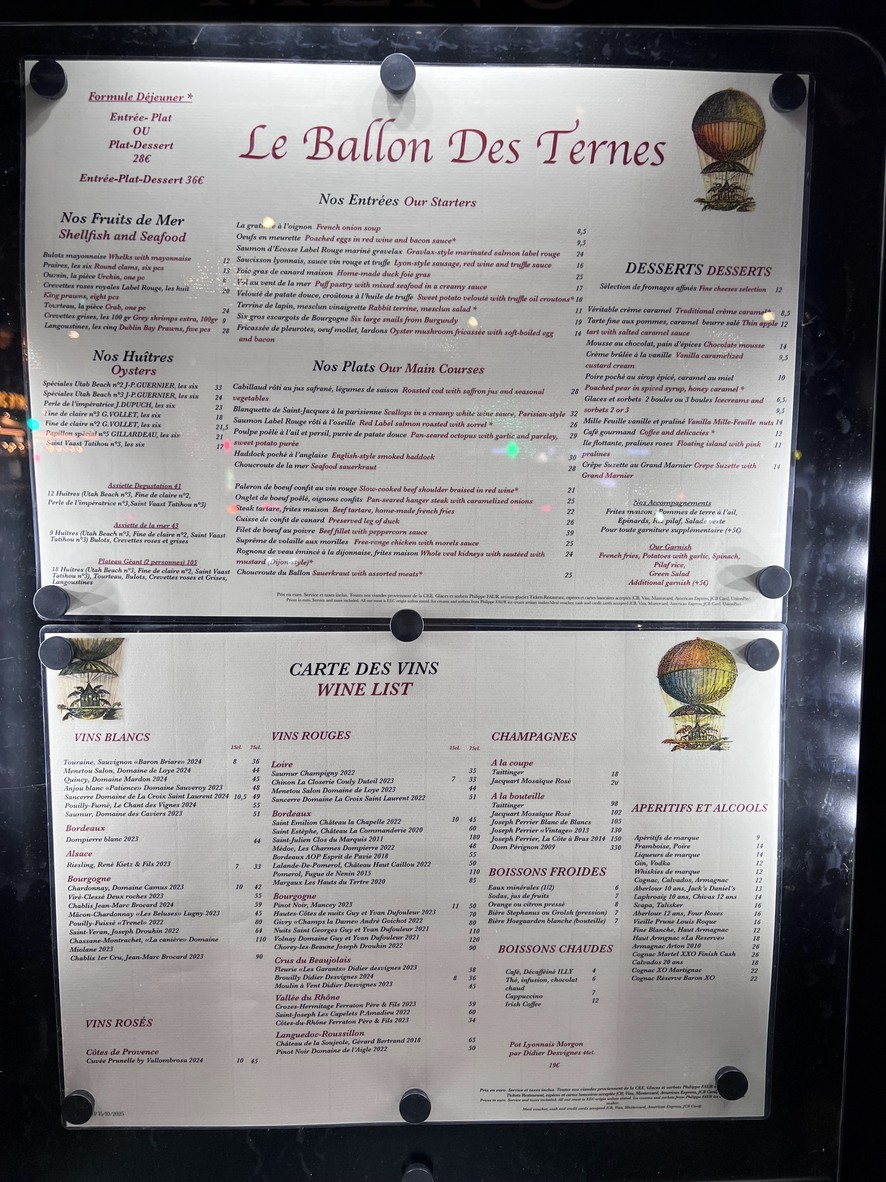 Le Ballon des Ternes menu 1
