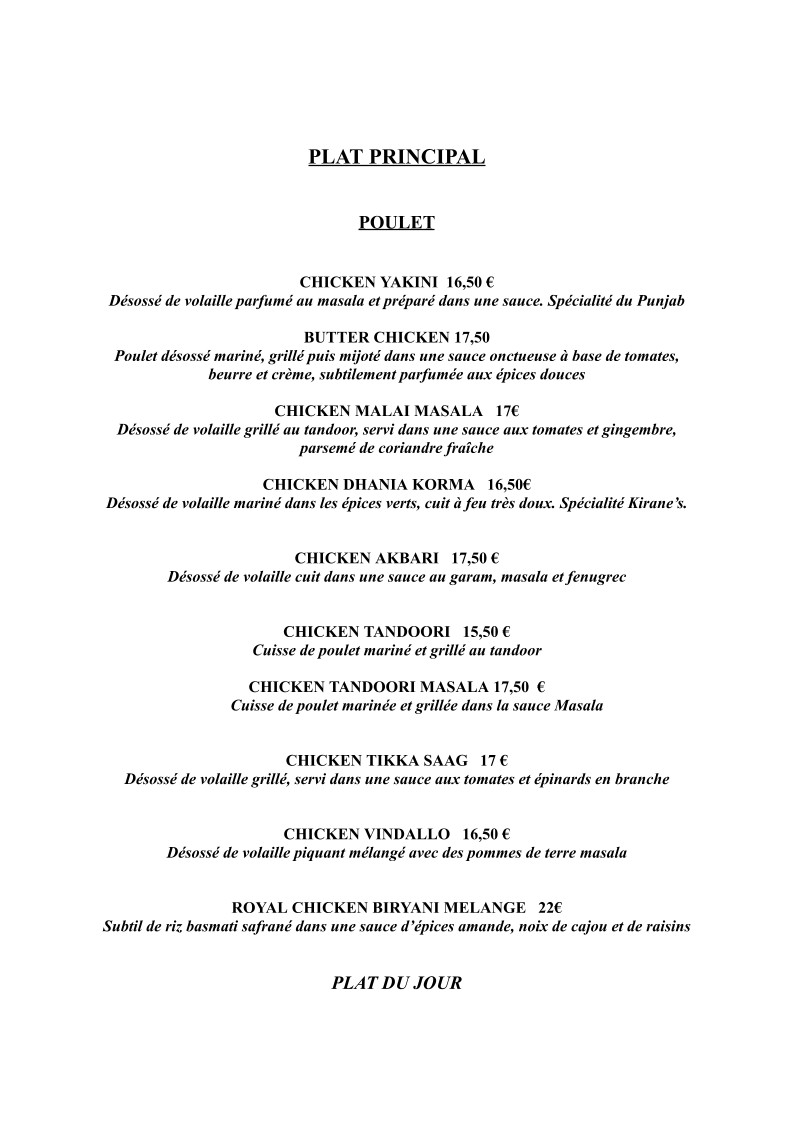 Kirane's menu 3