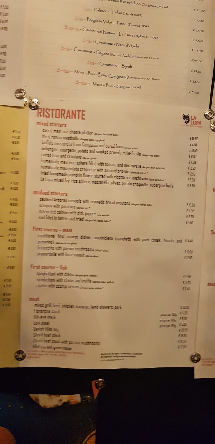 La Lupa menu 2