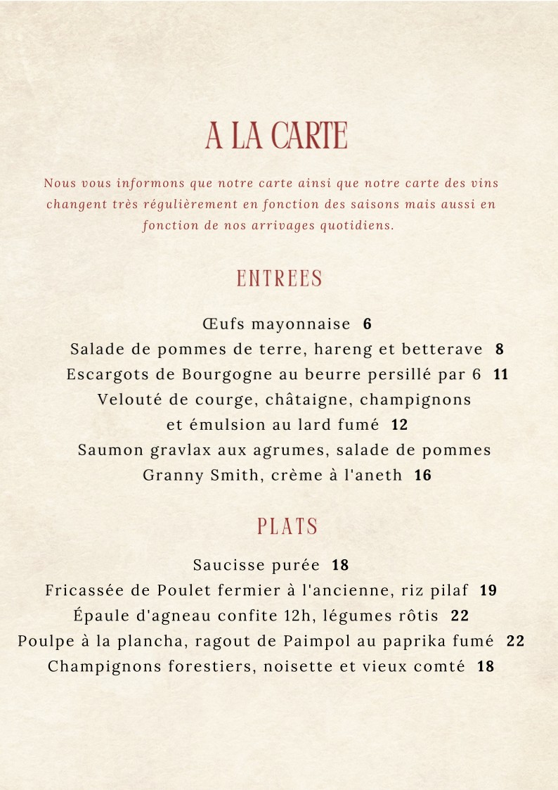 Le Bistrot des Halles - Halles Biltoki menu 1