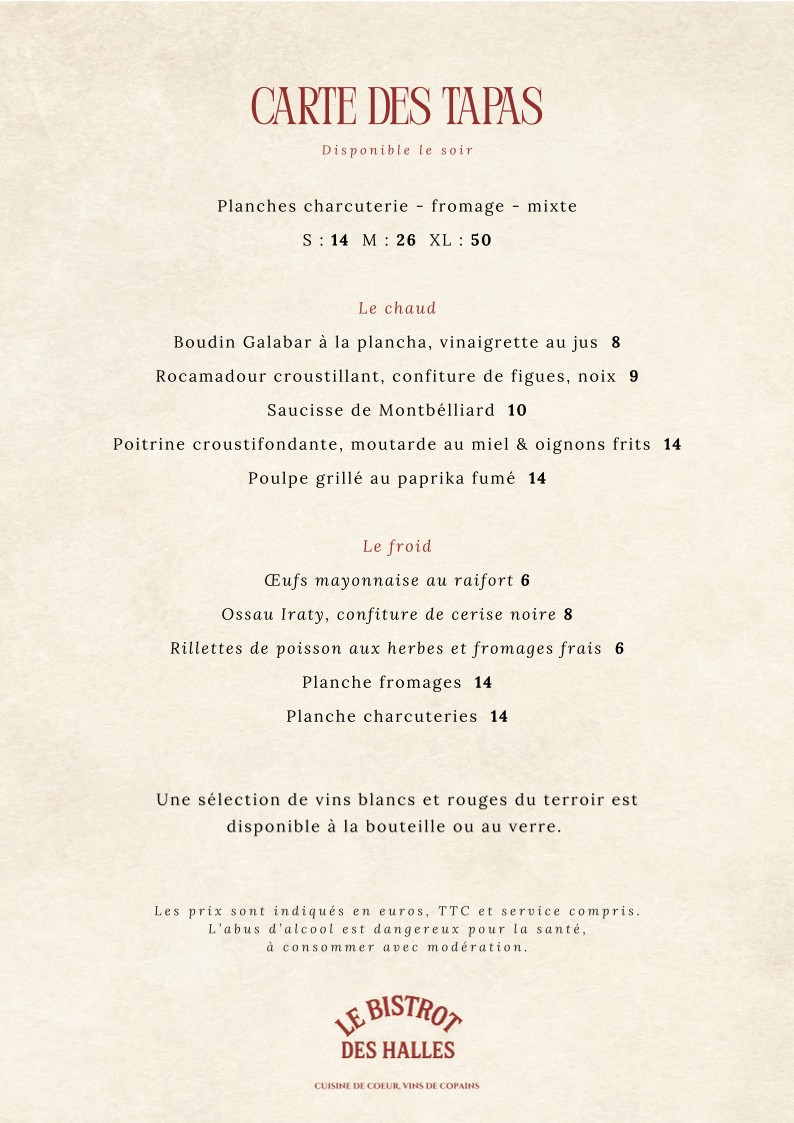 Le Bistrot des Halles - Halles Biltoki menu 3