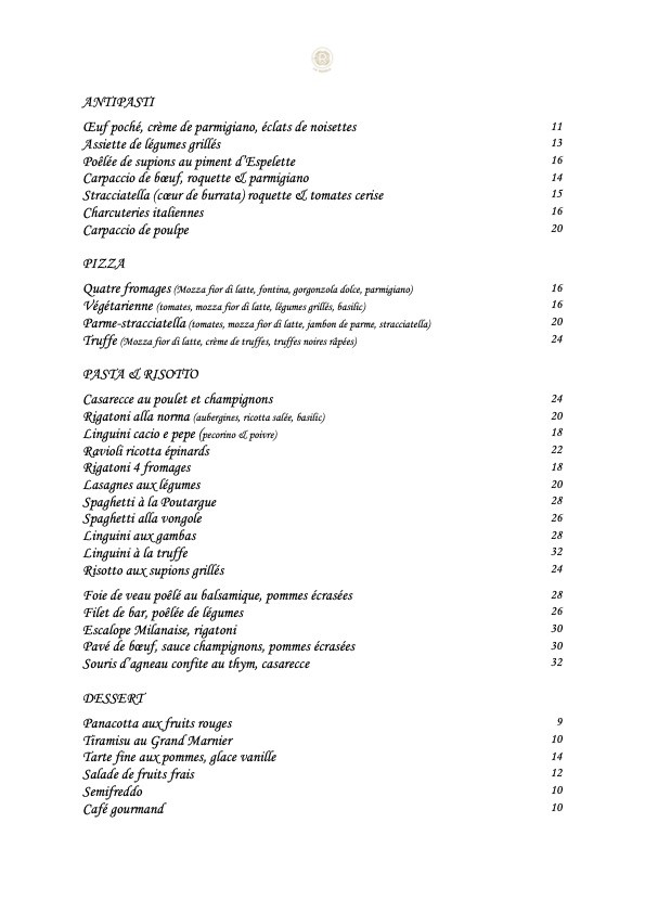 La Rucola menu 1