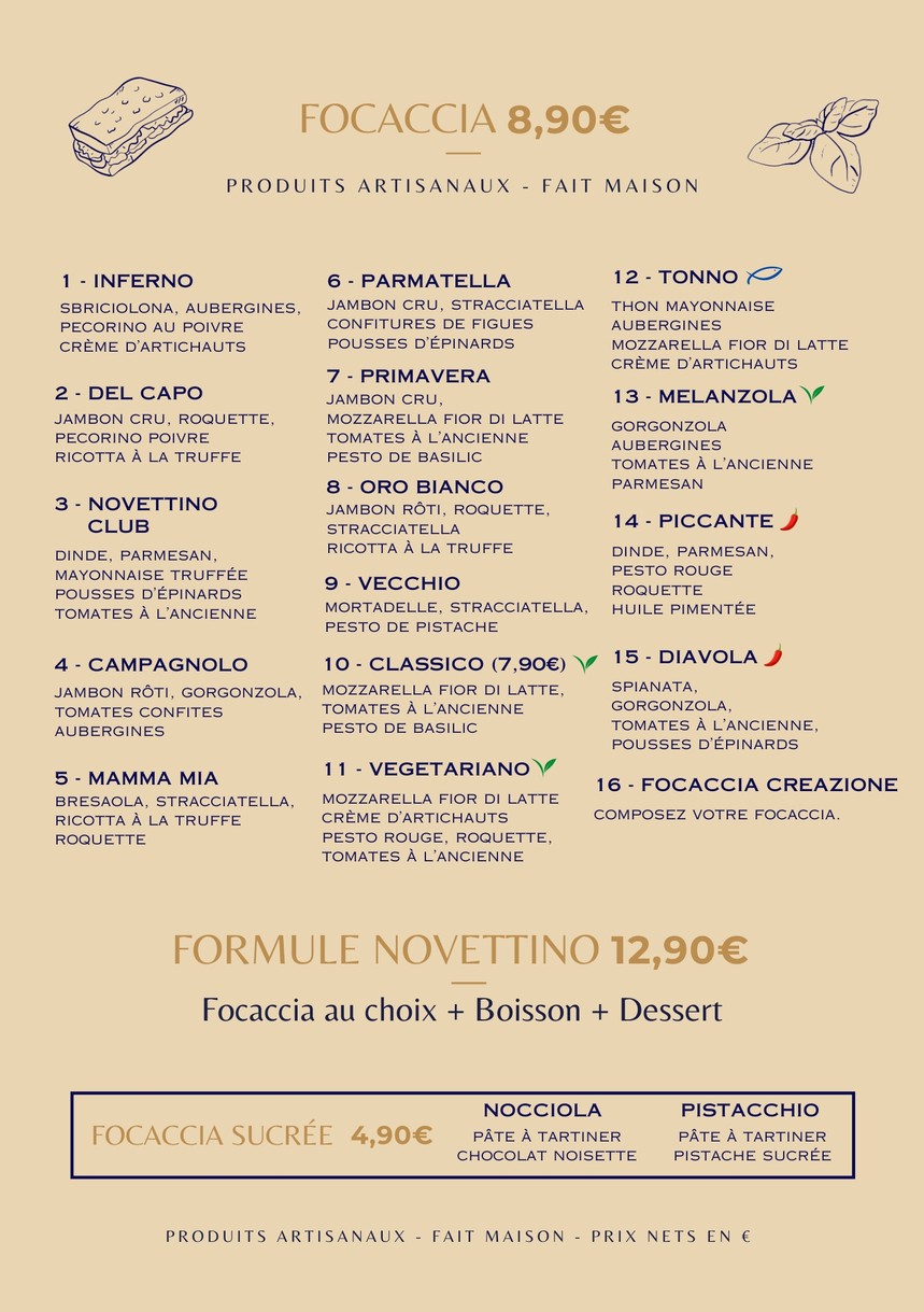 Focaccia NOVETTINO - Levallois menu 1