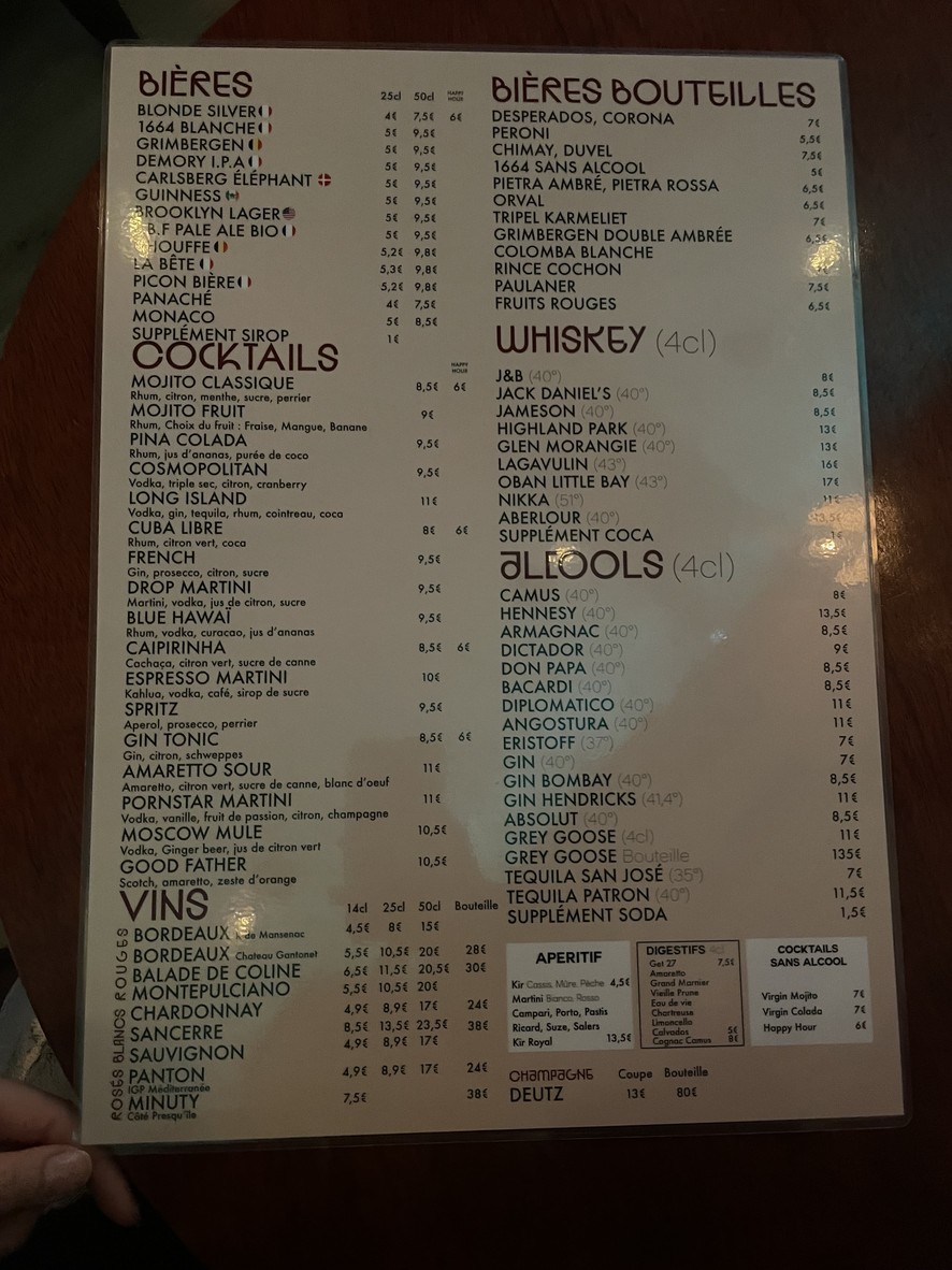 L’Asphalte menu 2
