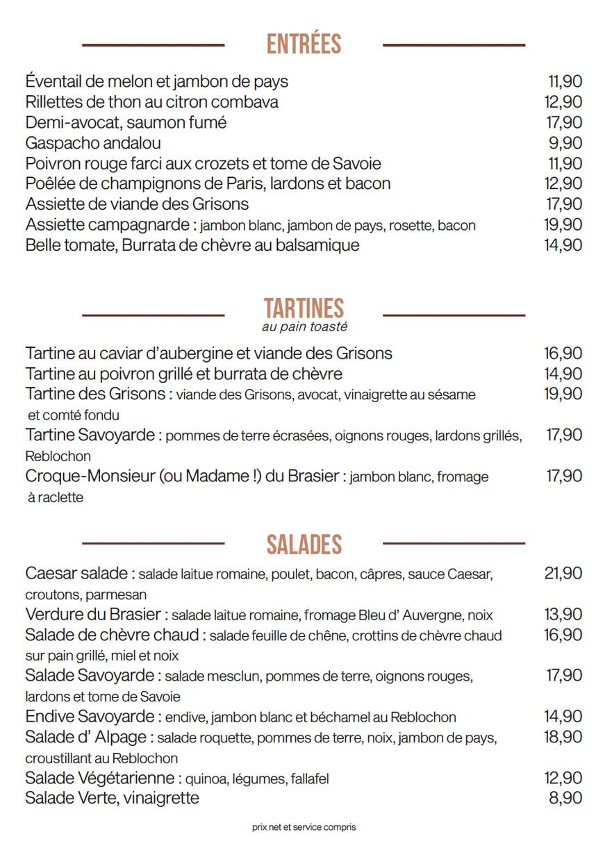 Le Brasier des Ternes - Paris 17 menu 1