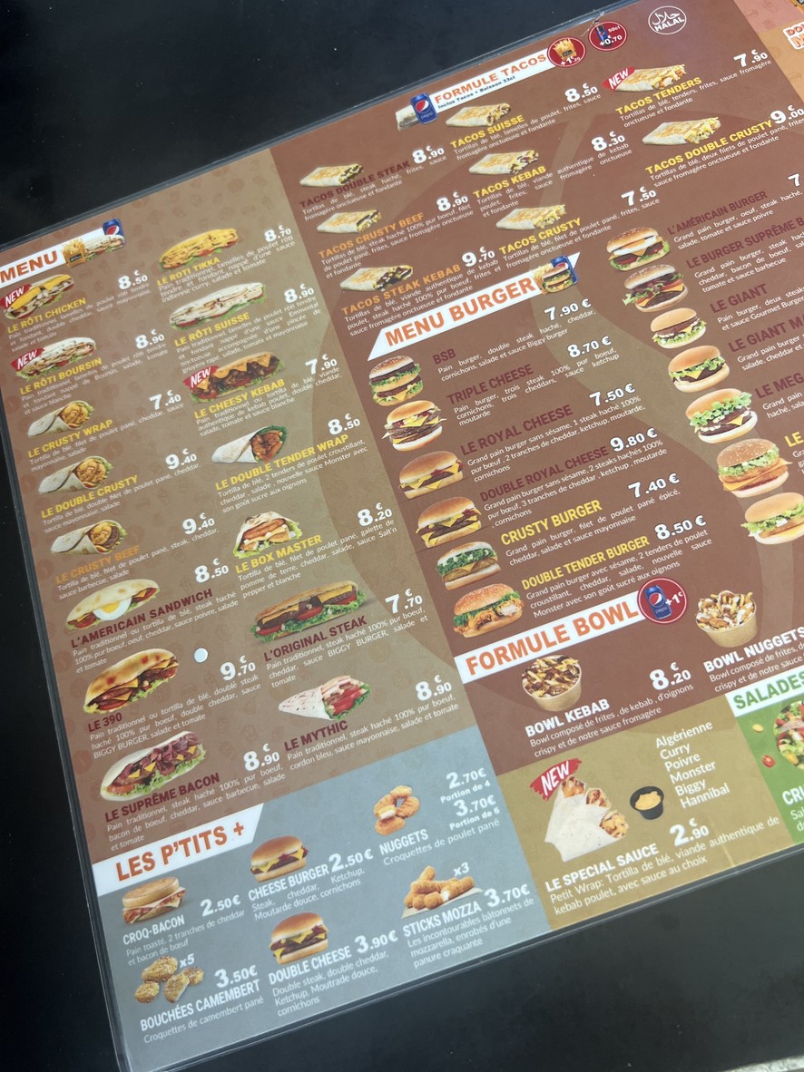 LE SPECIAL restaurant menu 1
