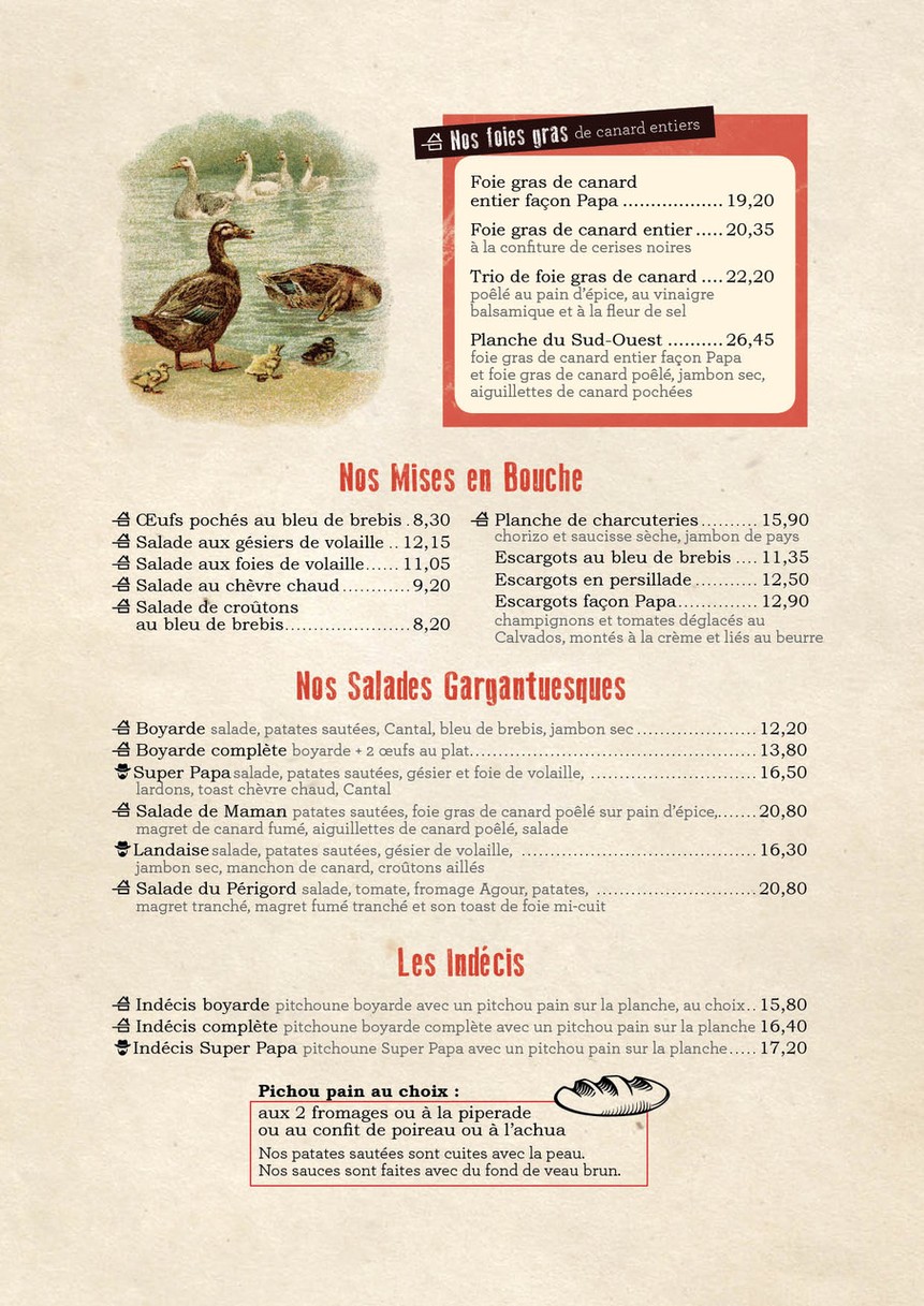 Chez Papa 14ème menu 1