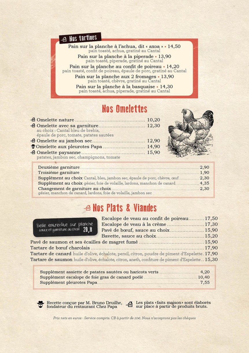 Chez Papa 14ème menu 3