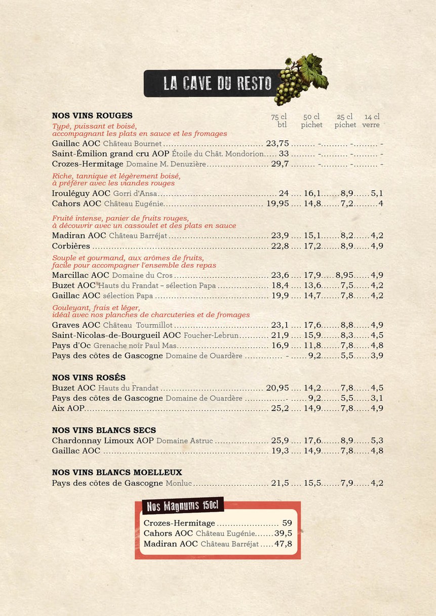 Chez Papa 14ème menu 7