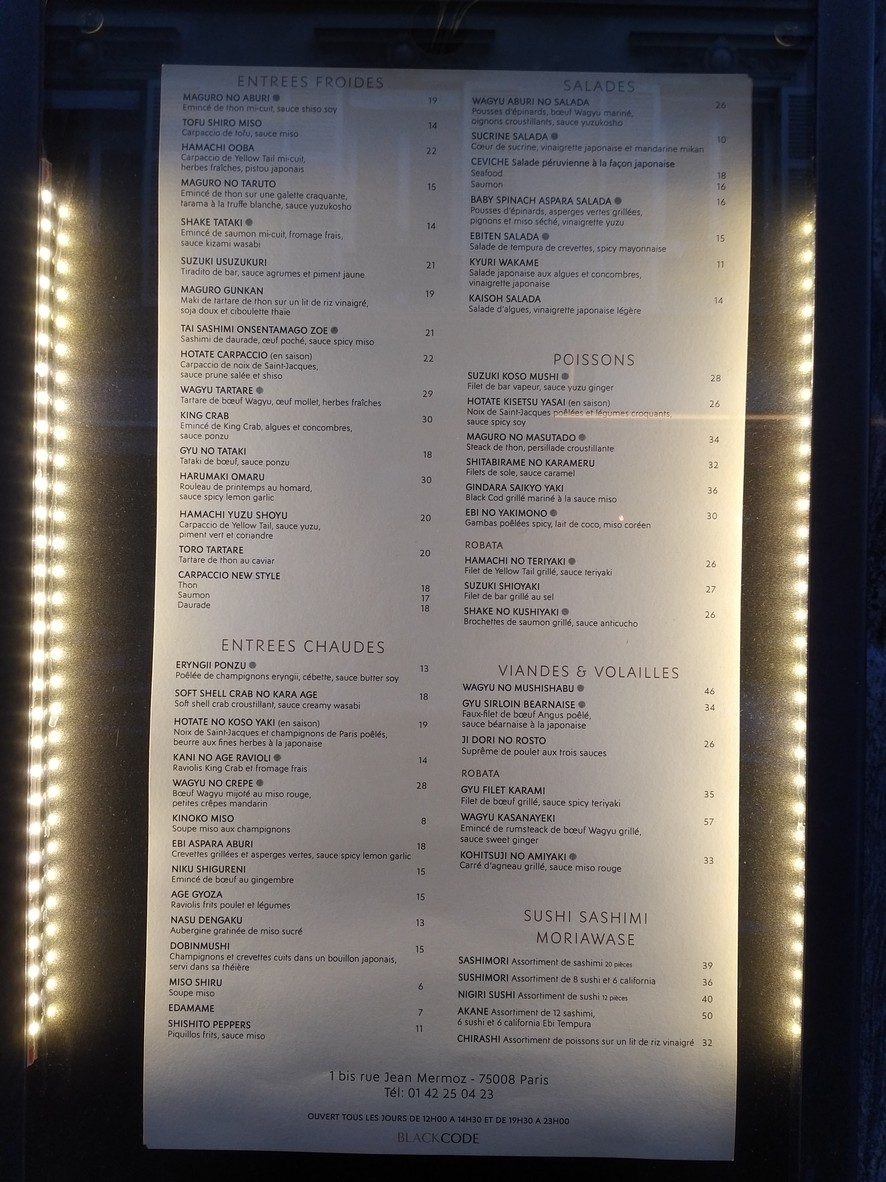 Kinugawa Rive Droite - Matignon menu 1