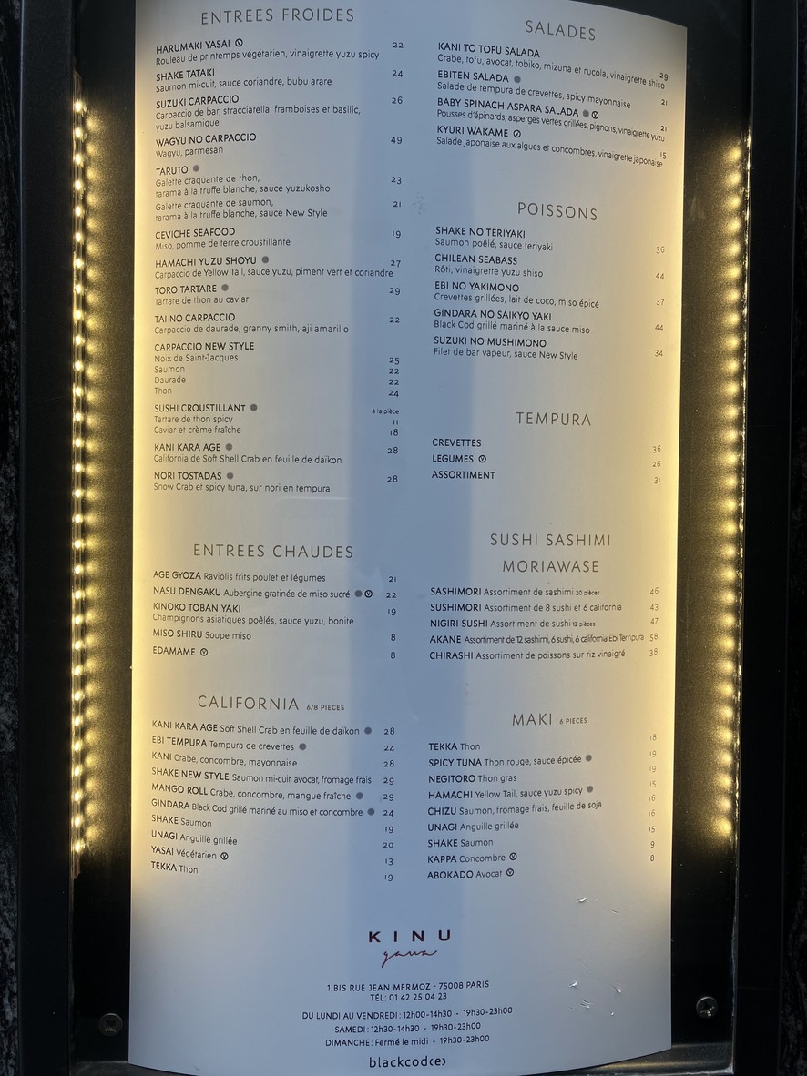 Kinugawa Rive Droite - Matignon menu 2