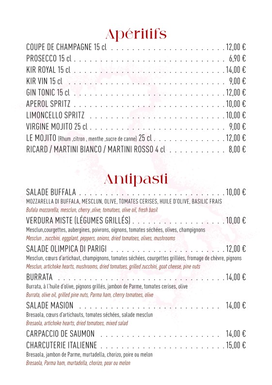 sorriso del sole menu 1