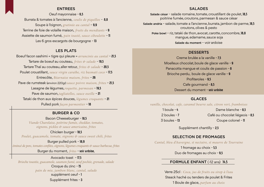 BRASSERIE LE ZINC menu 1