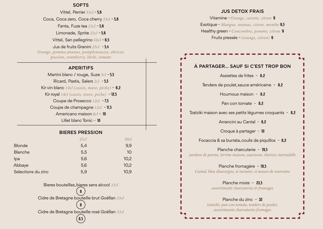 BRASSERIE LE ZINC menu 2