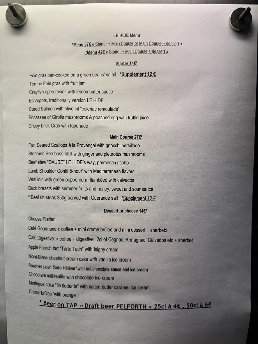 LE HIDE menu 1