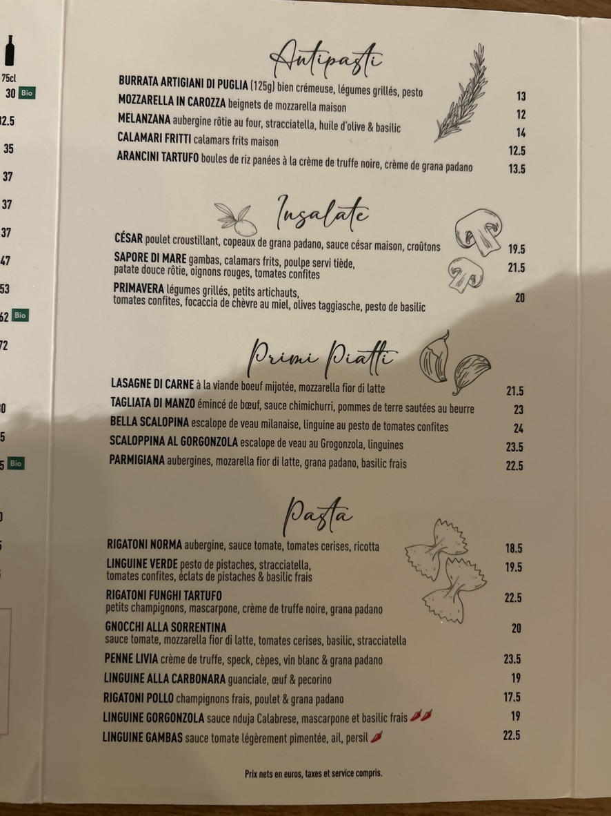 Livia Trattoria menu 1