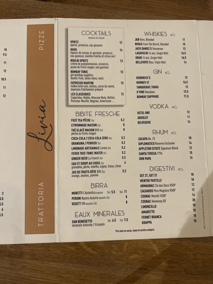 Livia Trattoria menu 5
