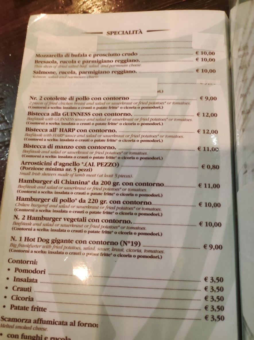 Hartigan's Irish menu 3