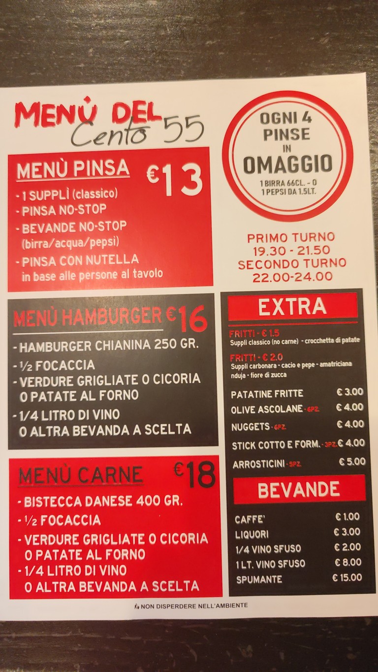 Cento55 Pinsa Romana menu 1